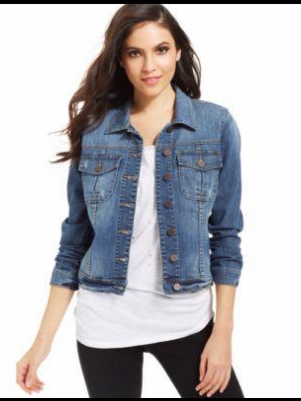 KUT From The Kloth Amelia Denim Jacket Stretch Button Front Blue Wash Large - Picture 8 of 8